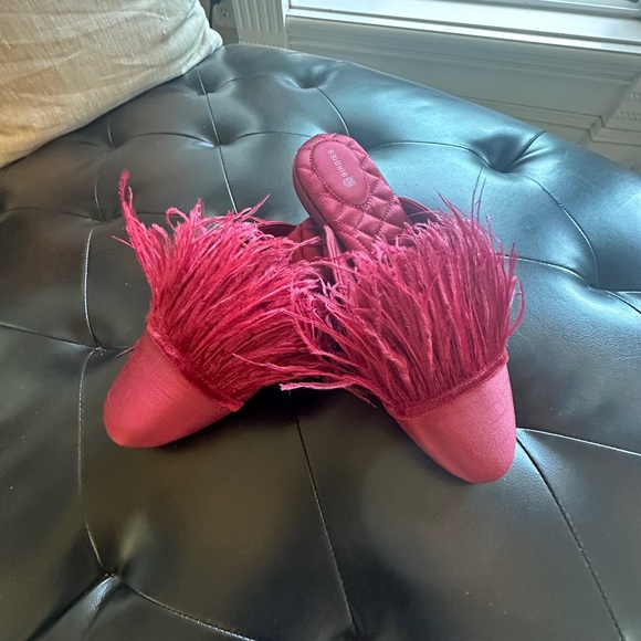 BIRDIES Women’s The Lovebird Feather Trimmed Mules Slippers Red Merlot 9.5 - Picture 12 of 12
